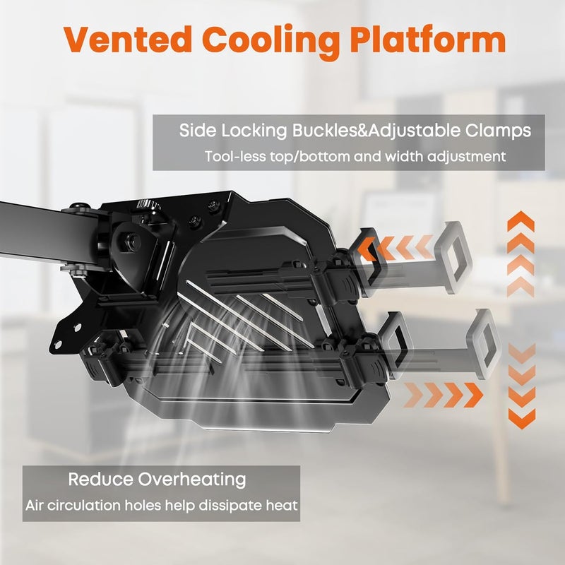 PUTORSEN Laptop Pole Mount Tray – Universal Full Motion Arm Holder with Removable 75mm & 100mm VESA Plate, Fits 12–18 Inch, Black - Image 4